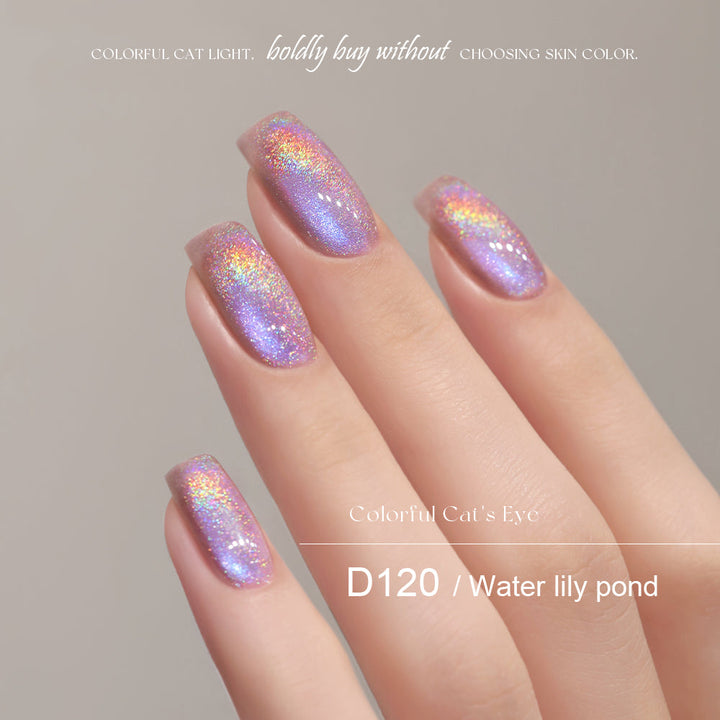 Mr Nail Rainbow Cat Eye Gel 5g D120 Water Lily Pond, multi-colour cat eye gel on short nails