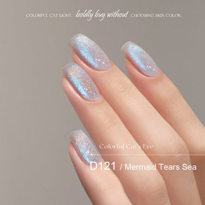 Mr Nail Rainbow Cat Eye Gel 5g D121 Mermaid Tears Sea, multi-colour cat eye gel on short nails