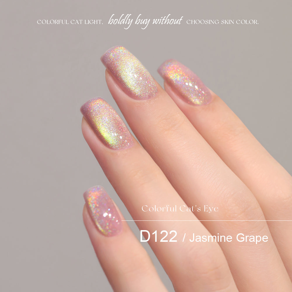 Mr Nail Rainbow Cat Eye Gel 5g D122 Jasmine Grape, multi-colour cat eye gel on short nails