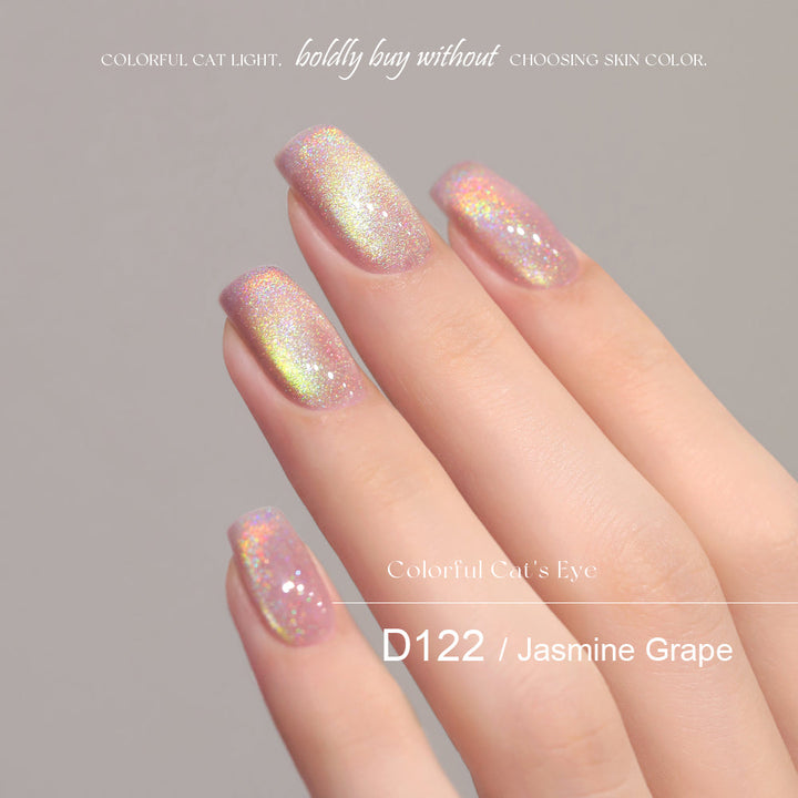 Mr Nail Rainbow Cat Eye Gel 5g D122 Jasmine Grape, multi-colour cat eye gel on short nails