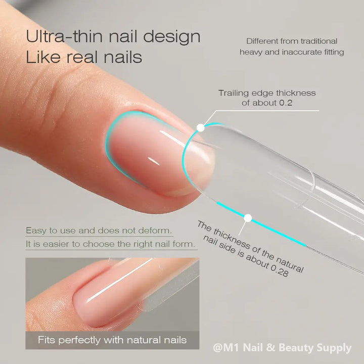 Mr Nail sandwich dual form with an ultra-thin trailing edge of about 0.2 mm that fits the natural nail