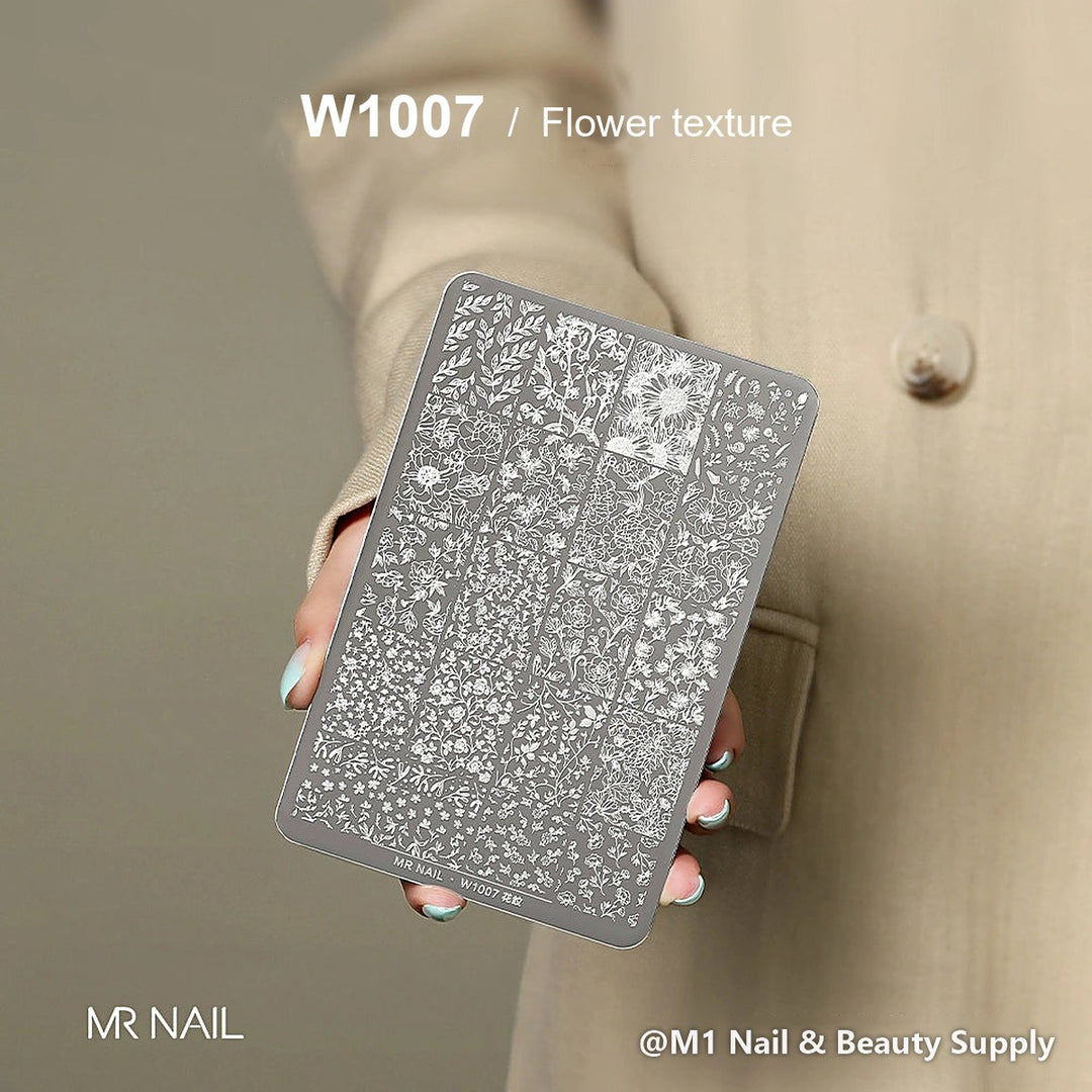 Mr Nail W1007 transfer printing steel plate, Flower texture design, nail stamping plate