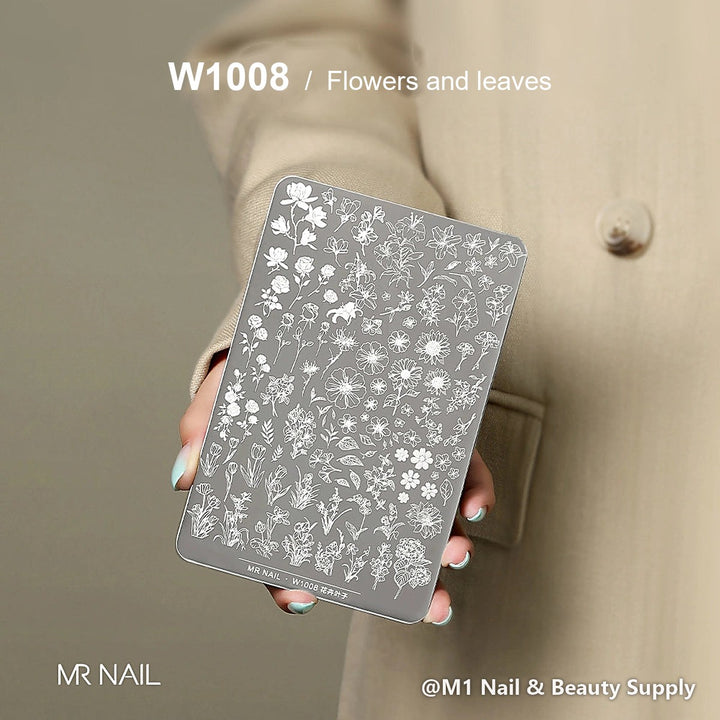 Mr Nail W1008 transfer printing steel plate, Flowers and leaves design, nail stamping plate