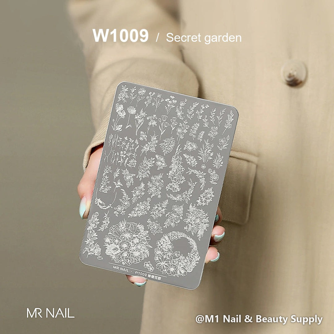 Mr Nail W1009 transfer printing steel plate, Secret garden design, nail stamping plate
