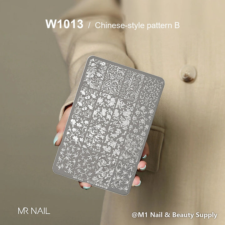 Mr Nail W1013 transfer printing steel plate, Chinese-style pattern B design, nail stamping plate