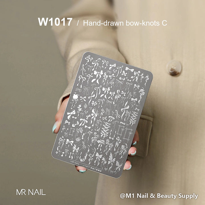 Mr Nail W1017 transfer printing steel plate, Hand-drawn bow-knots C design, nail stamping plate