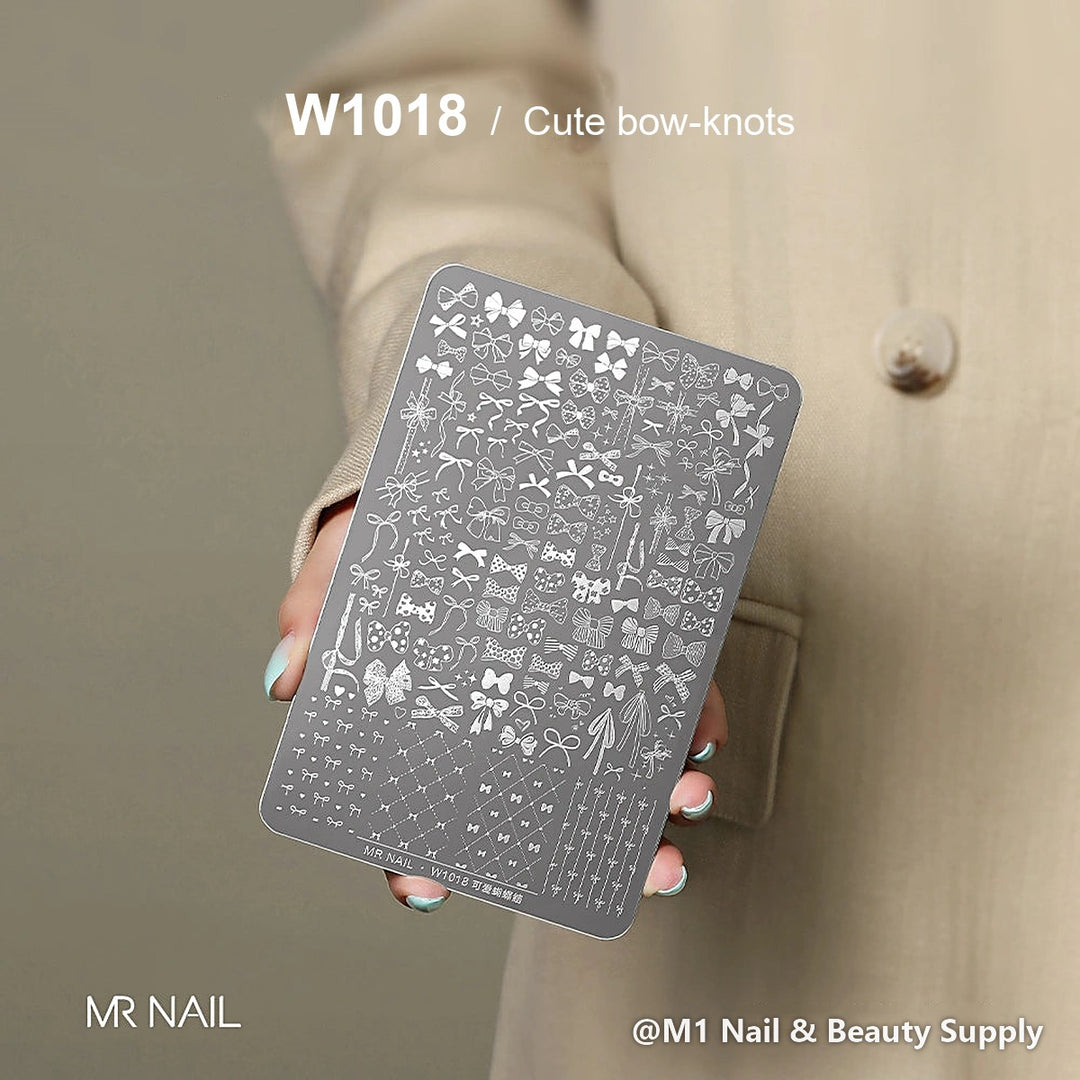 Mr Nail W1018 transfer printing steel plate, Cute bow-knots design, nail stamping plate