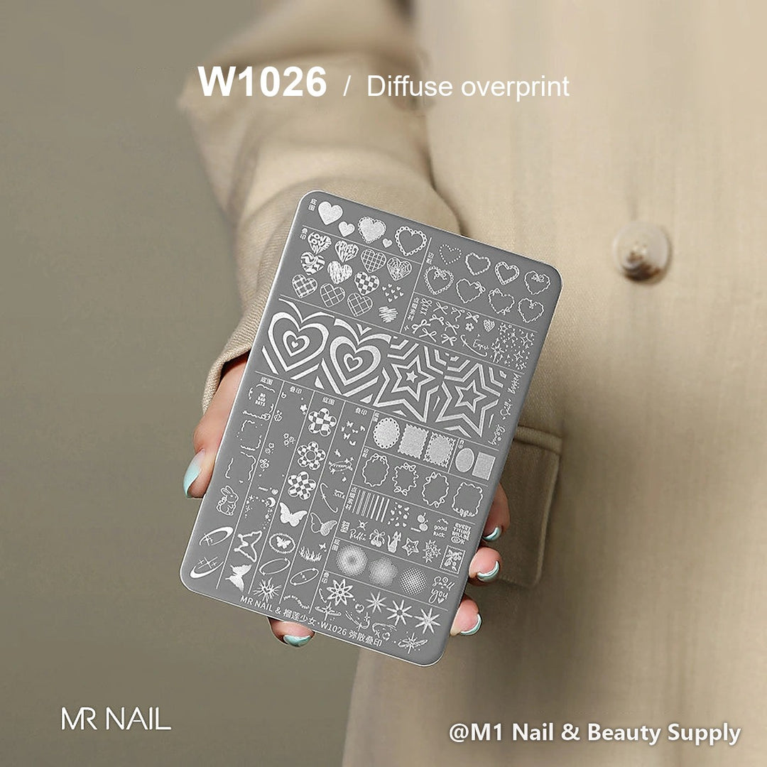 Mr Nail W1026 transfer printing steel plate, Diffuse overprint design, nail stamping plate