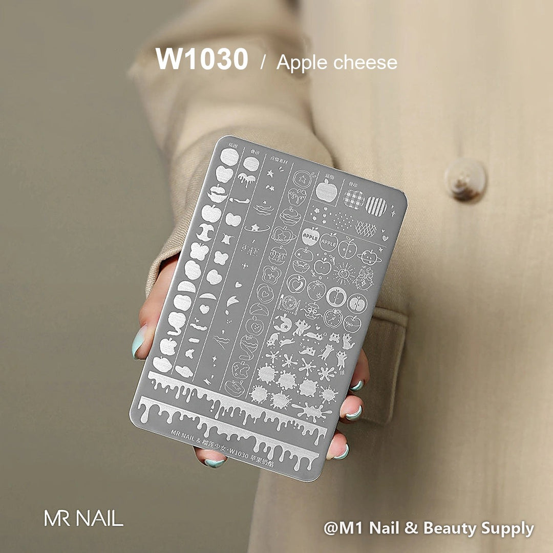 Mr Nail W1030 transfer printing steel plate, Apple cheese design, nail stamping plate
