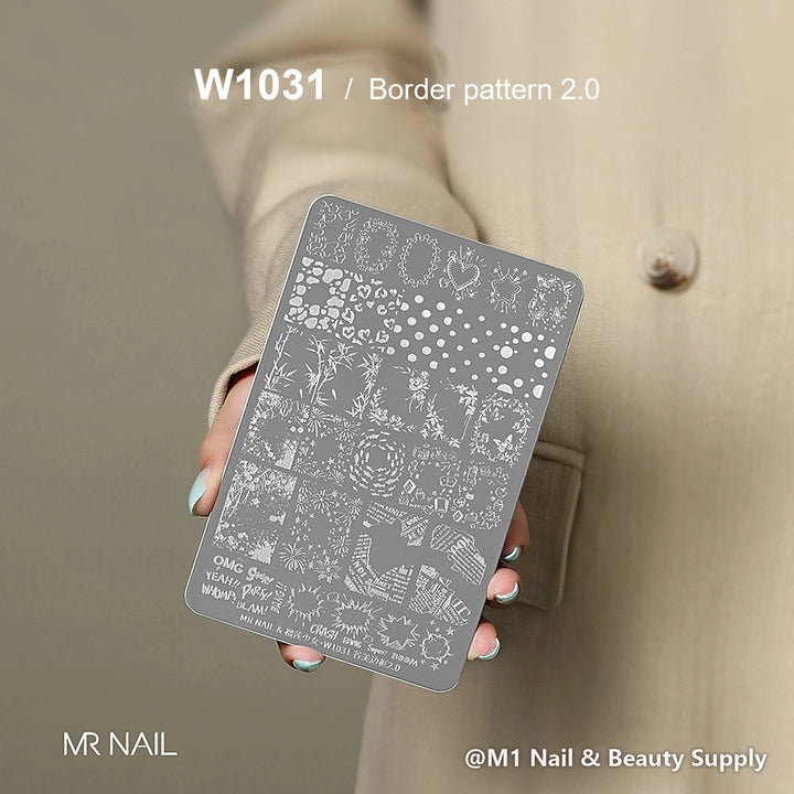 Mr Nail W1031 transfer printing steel plate, Border pattern 2.0 design, nail stamping plate