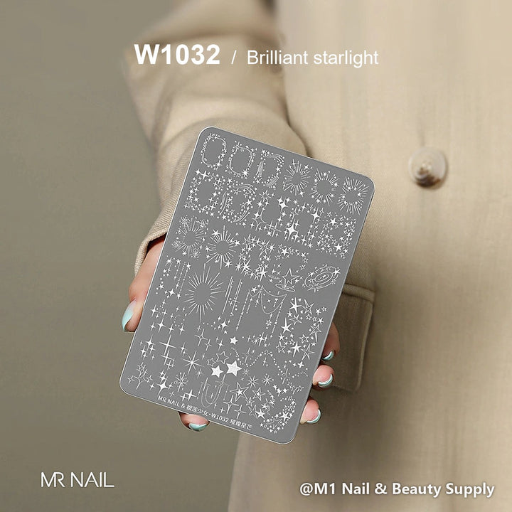 Mr Nail W1032 transfer printing steel plate, Brilliant starlight design, nail stamping plate