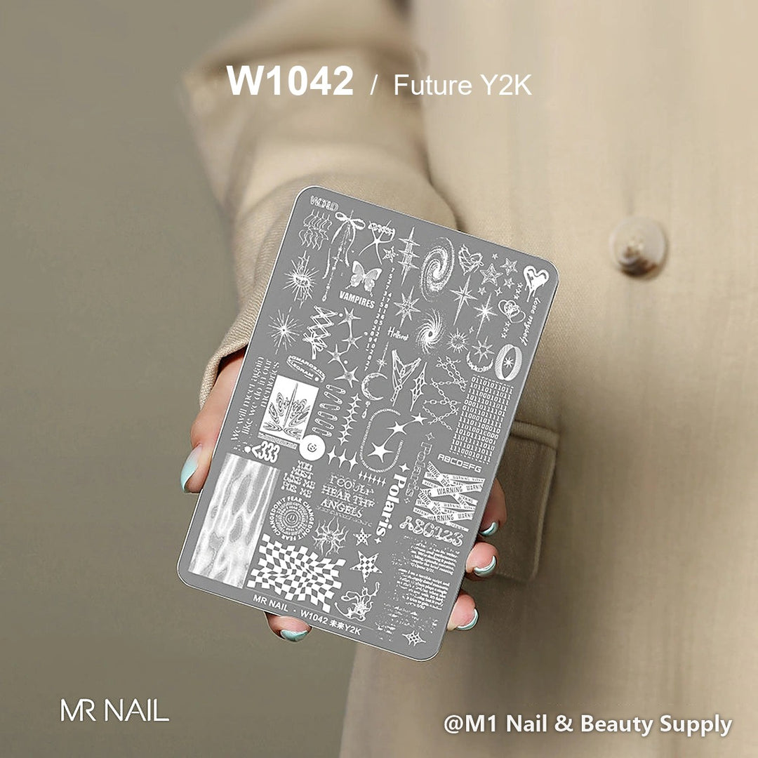 Mr Nail W1042 transfer printing steel plate, Future Y2K design, nail stamping plate