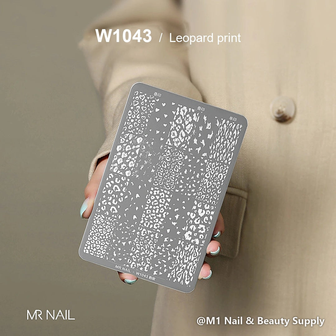 Mr Nail W1043 transfer printing steel plate, Leopard print design, nail stamping plate