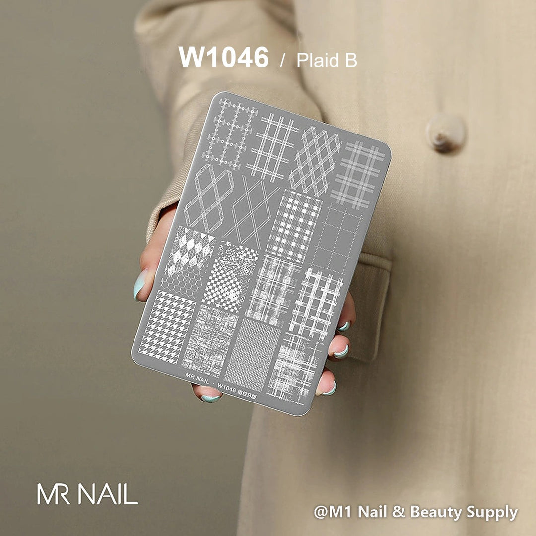 Mr Nail W1046 transfer printing steel plate, Plaid B design, nail stamping plate