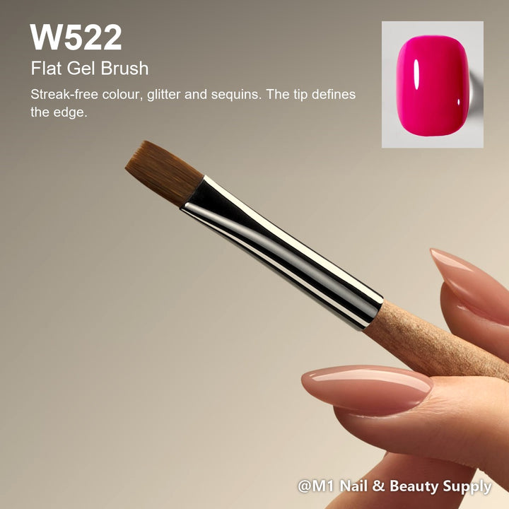 Mr Nail W522 Flat Gel Brush, Natural Series: Streak-free colour, glitter and sequins. The tip defines the edge.