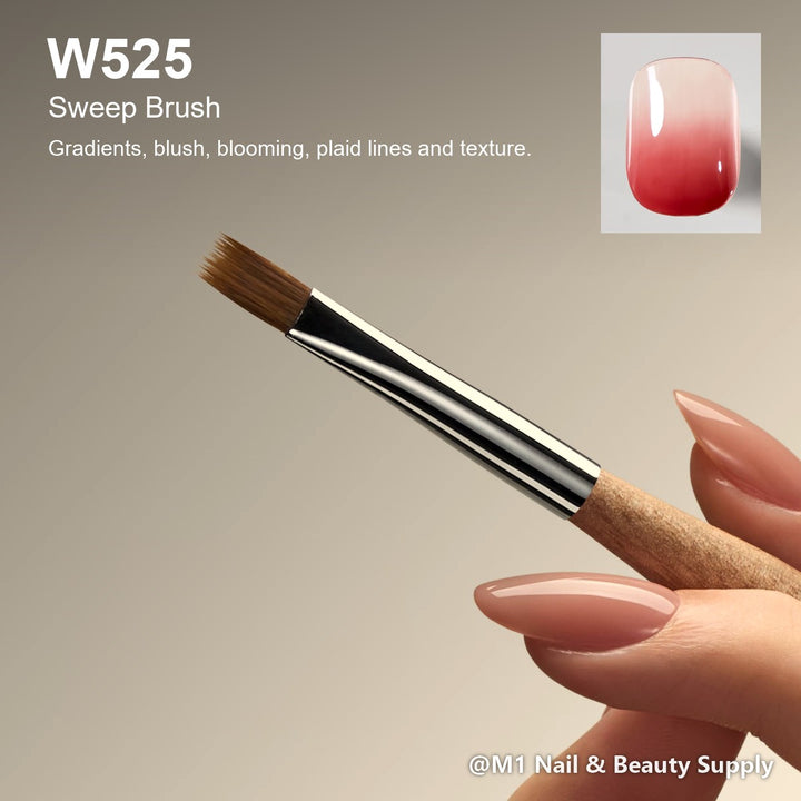 Mr Nail W525 Sweep Brush, Natural Series: Gradients, blush, blooming, plaid lines and texture.