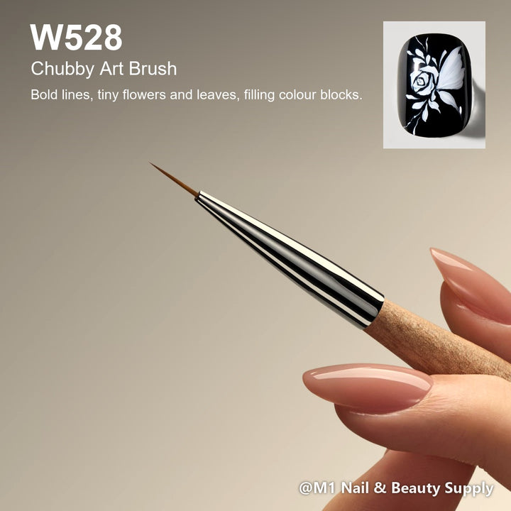 Mr Nail W528 Chubby Art Brush, Natural Series: Bold lines, tiny flowers and leaves, filling colour blocks.