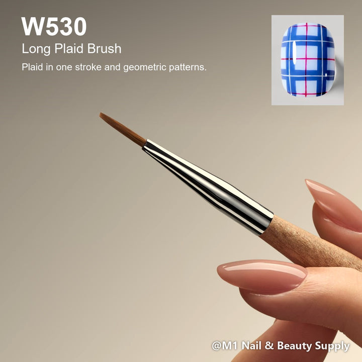 Mr Nail W530 Long Plaid Brush, Natural Series: Plaid in one stroke and geometric patterns.