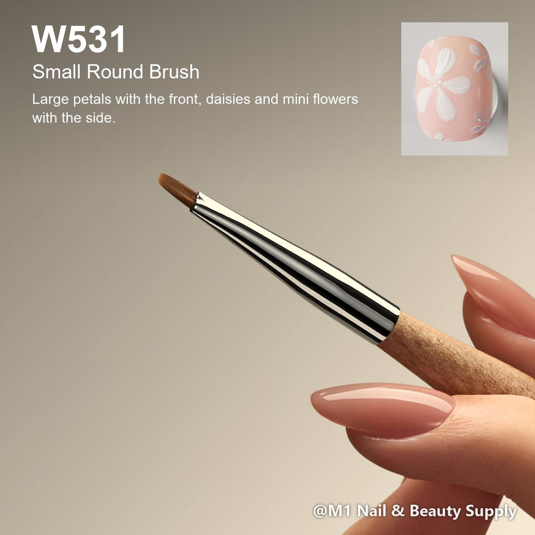 Mr Nail W531 Small Round Brush, Natural Series: Large petals with the front, daisies and mini flowers with the side.