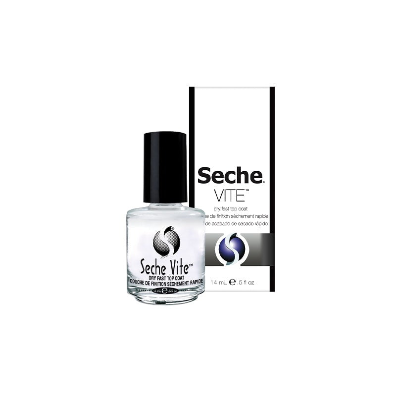 Seche Vite Dry Fast Top Coat, bottle and box, 14 ml / 0.5 fl oz