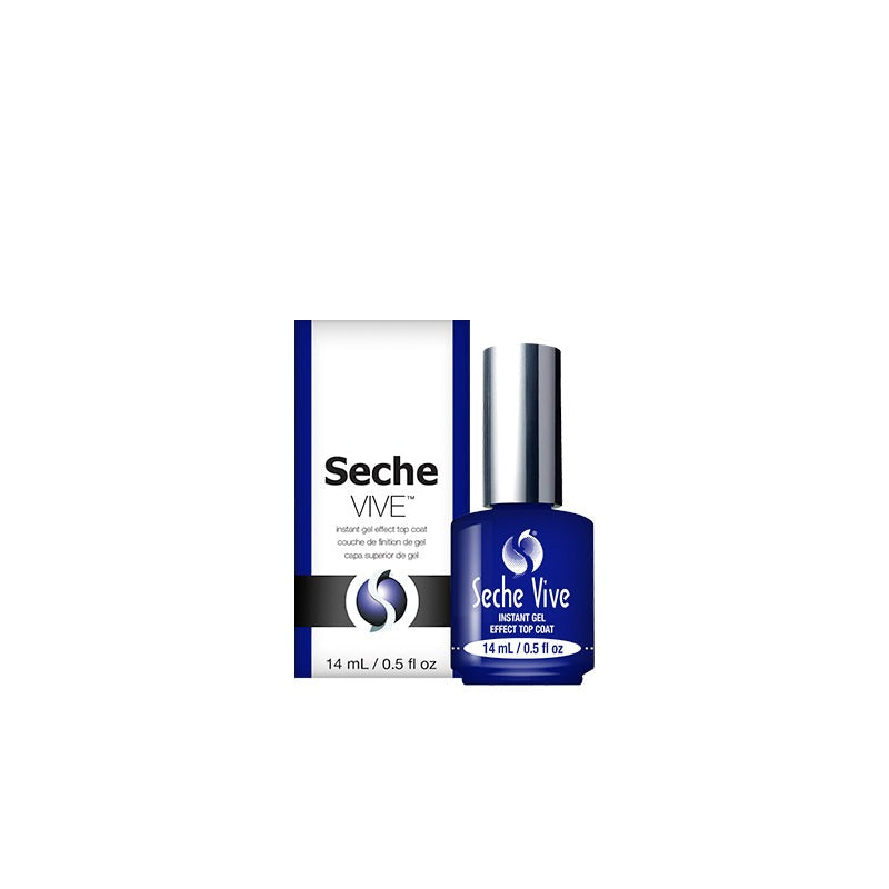 Seche Vive Instant Gel Effect Top Coat, bottle and box, 14 ml / 0.5 fl oz
