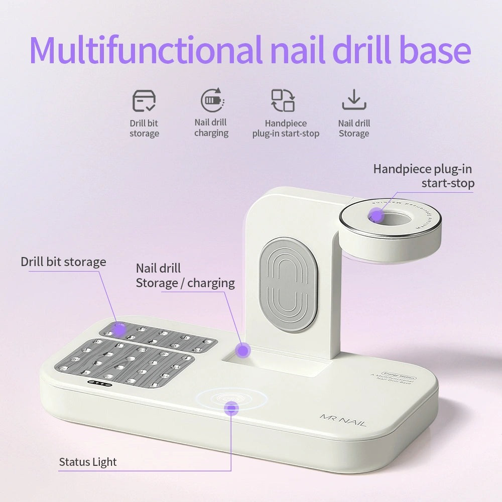 Mr Nail W904 base with status light, handpiece plug-in start-stop and drill charging slot