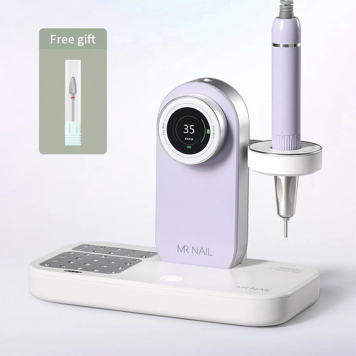 Purple Mr Nail 2nd Gen drill shown on the W904 charging base (base sold separately)