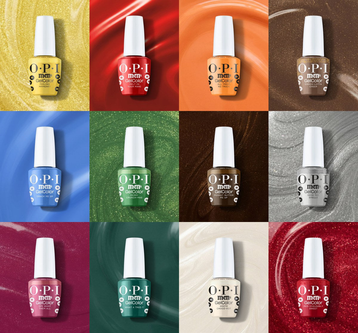 OPI x M&M'S Holiday 2026 GelColor shades