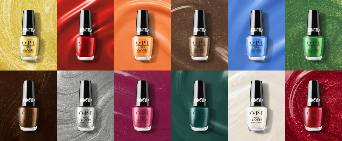 OPI x M&M'S Holiday 2026 Nail Lacquer shades