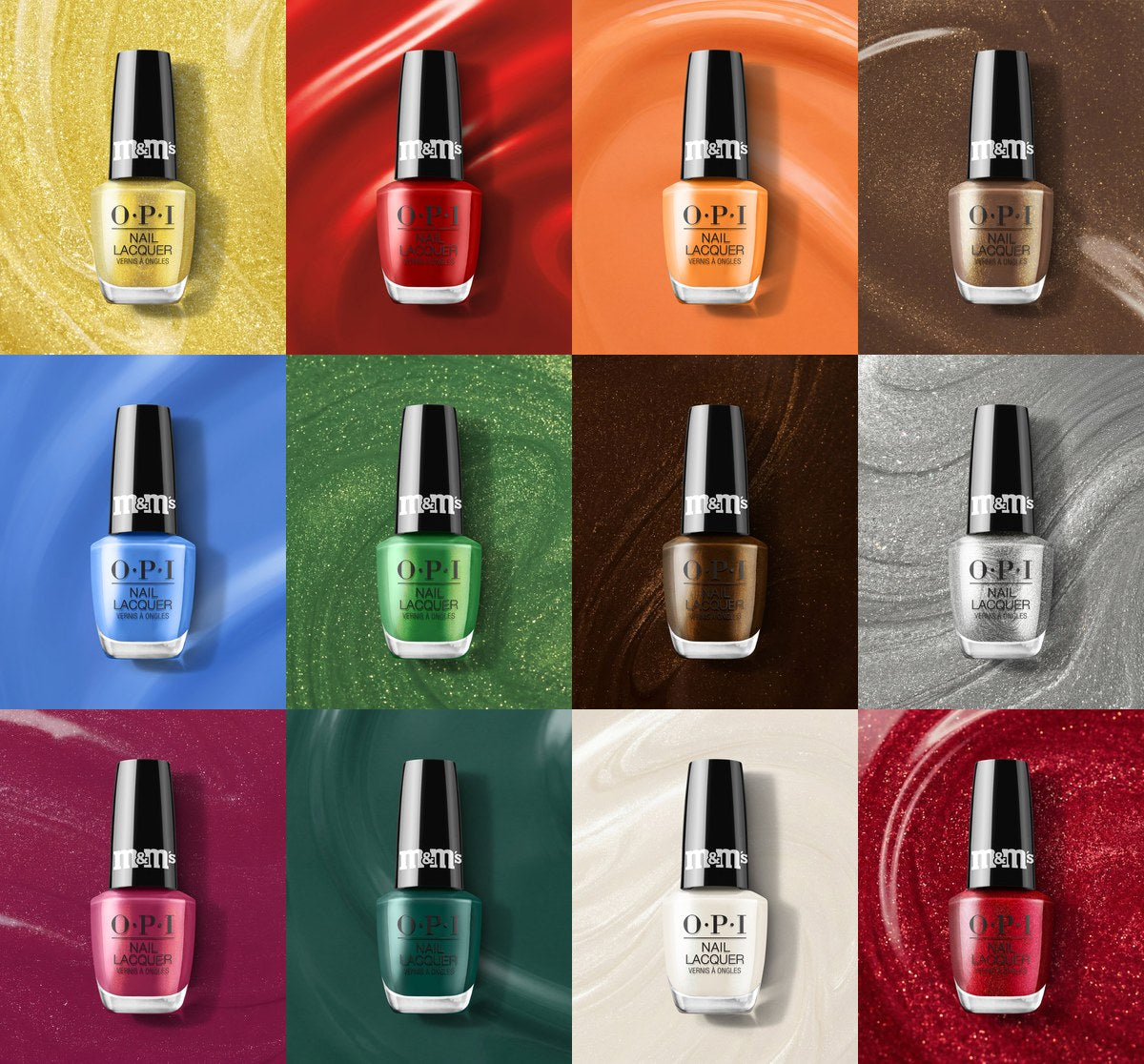 OPI x M&M'S Holiday 2026 Nail Lacquer shades