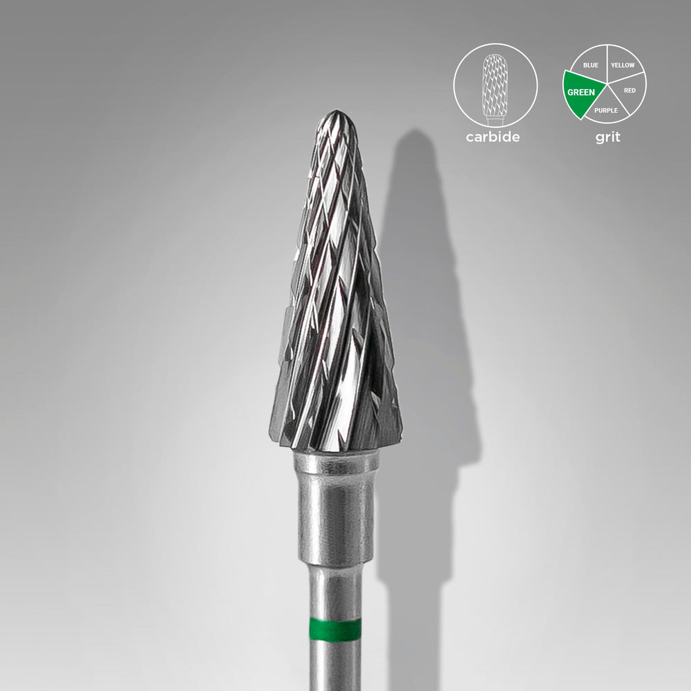 Staleks Expert carbide nail drill bit, cone 6 mm, green coarse cut (view 2)