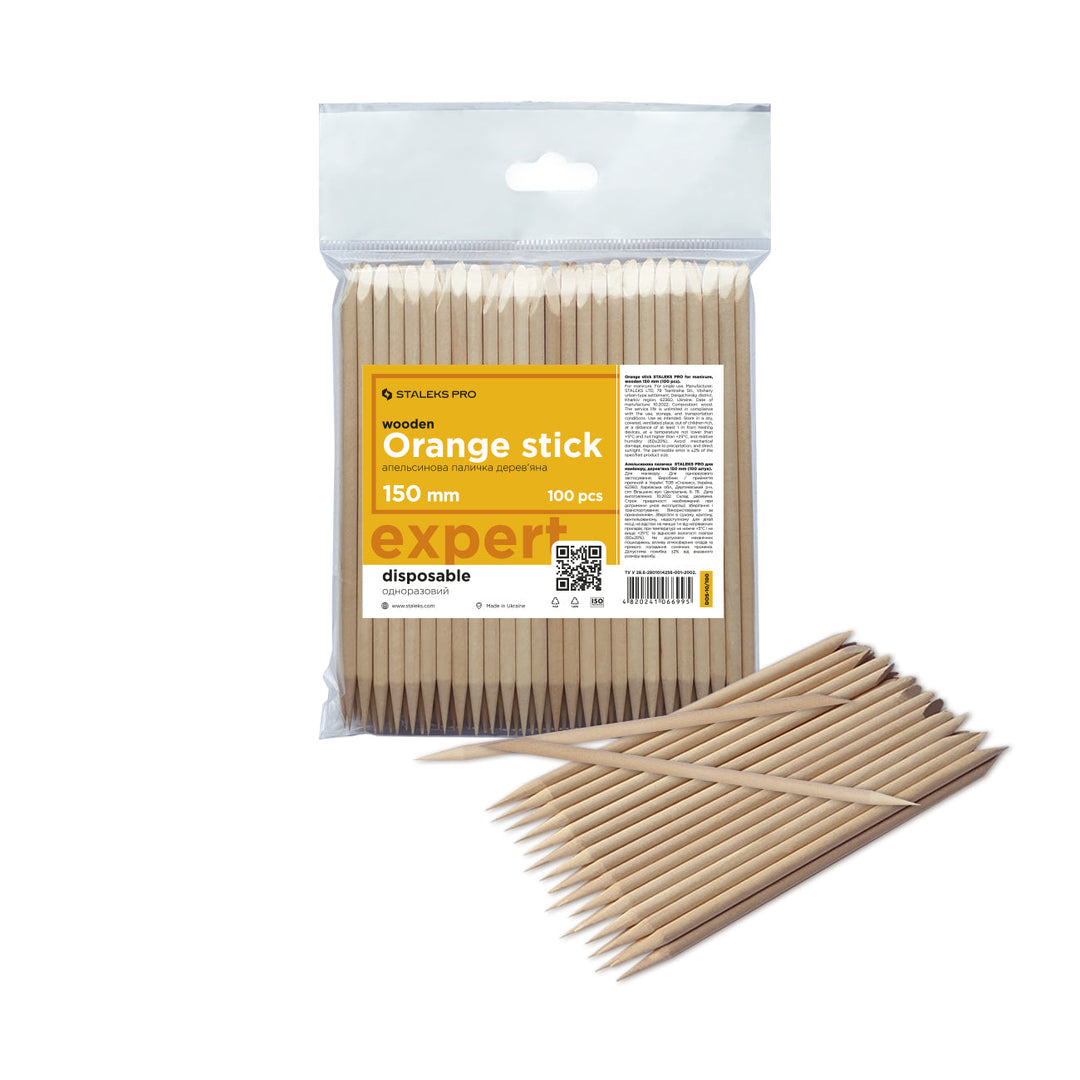 Staleks wooden manicure orange sticks 150 mm, 100 pcs